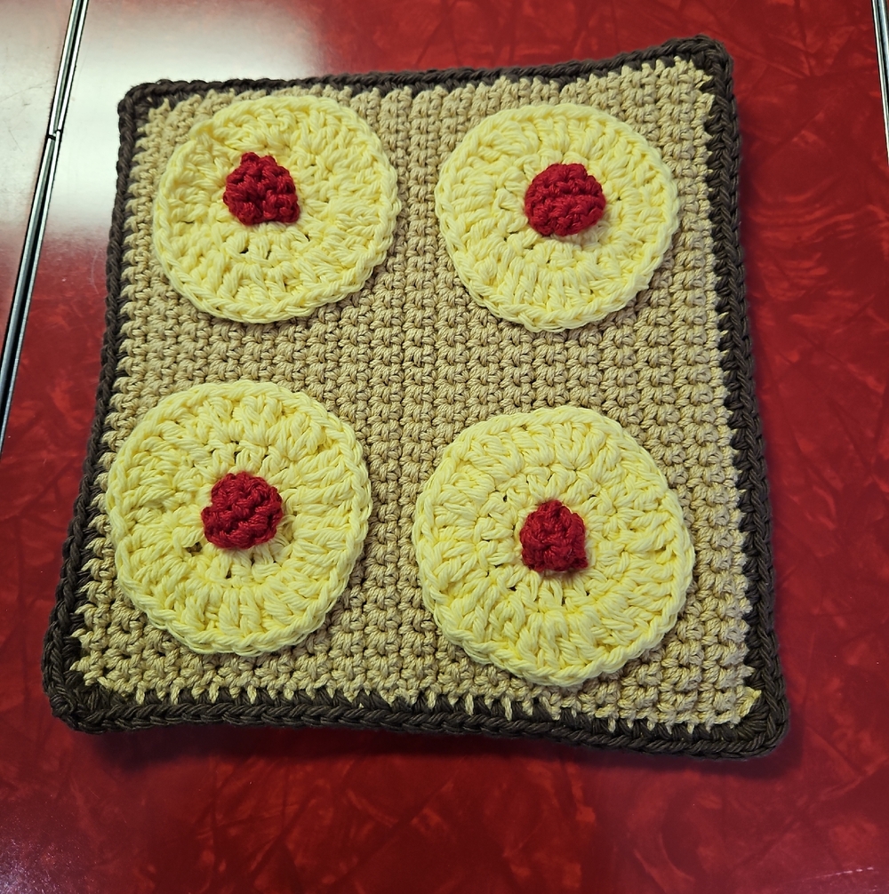 Handmade Crocheted Kitchen Pineapple Pot Holder - Yellow & Red Circles